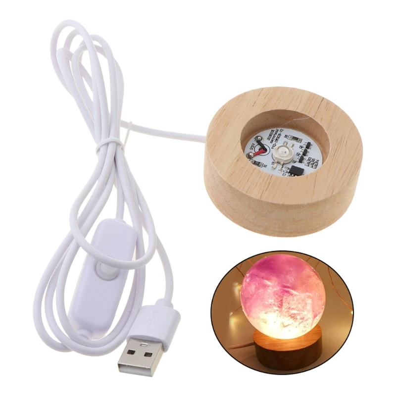 

Round Wooden 3D Night Light Base Holder LED Display Stand for Crystals Glass Night Light Kids Sleep Night Light