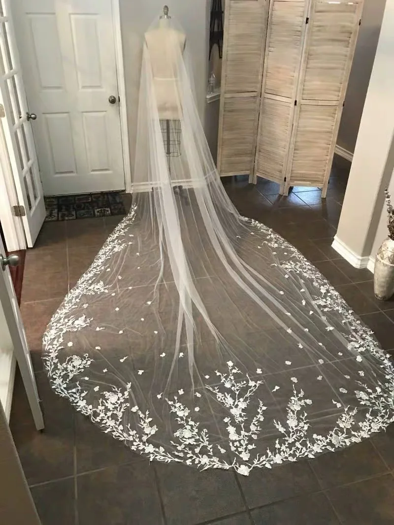 White Ivory Cathedral Wedding Veils Soft 3 M 4 5 Lace Edge Long Bridal Veil with Comb Accessories Bride | Свадьбы и торжества