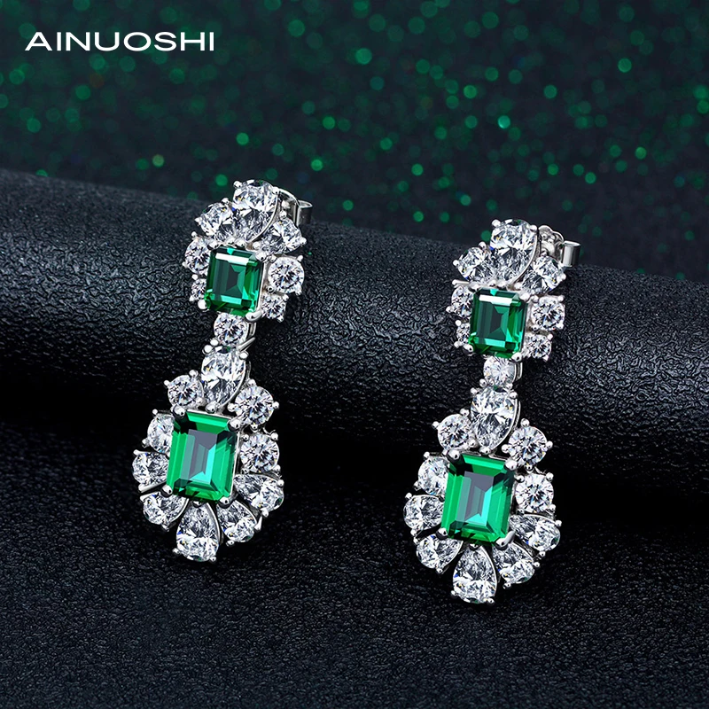 

Серьги-подвески женские из серебра 925 пробы, с изумрудом