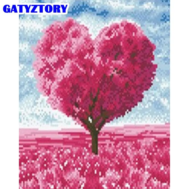 

GATYZTORY Diy Diamond Painting 5d Pink Love Tree Full Square Round Drill Diamond Embroidery Cross Stitch Landscape Wall Art Home
