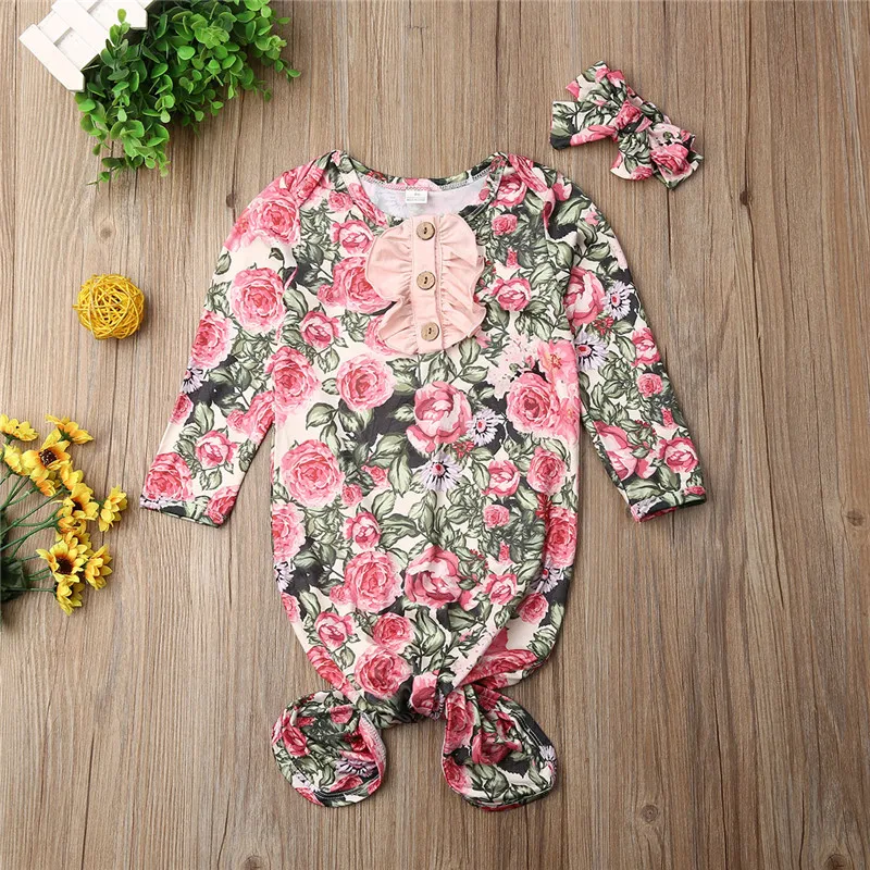 0-6 Months Newborn Baby Sleeping Bags Floral Girls Swaddle Blanket Wrap+Headband Cotton Set | Мать и ребенок