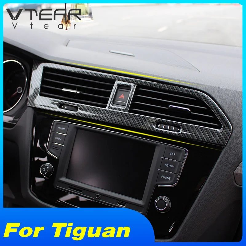 Vtear для VW Tiguan тигуан аксессуары из углеродного волокна, приборная панель, Кондиционер, выход переменного тока, вентиляционное отверстие, отделка рамы, интерьер, стиль，автотовары