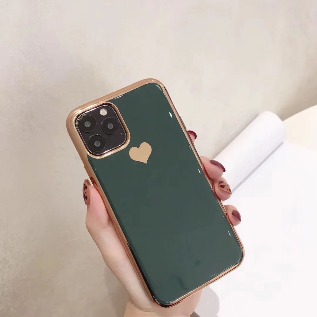Роскошный чехол для iPhone 11 Pro Max покрытие сердце для iPhone X XS XR XS Max 7 8 Plus чехол мягкий однотонный чехол