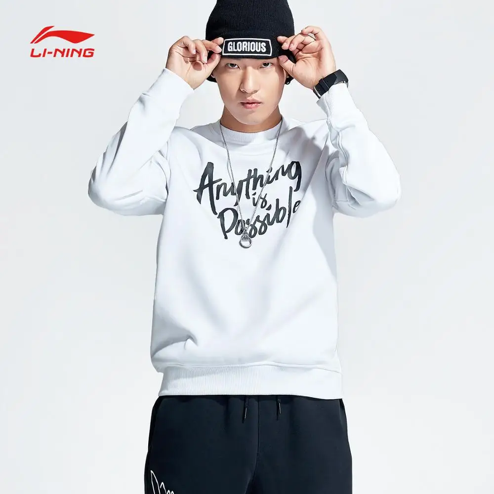 Li-Ning Мужская трендовая толстовка с капюшоном, теплая, 66% полиэстер, 34% спандекс, обычная посадка, с принтом, на подкладке, спортивный свитер AWDN805 MWW1449