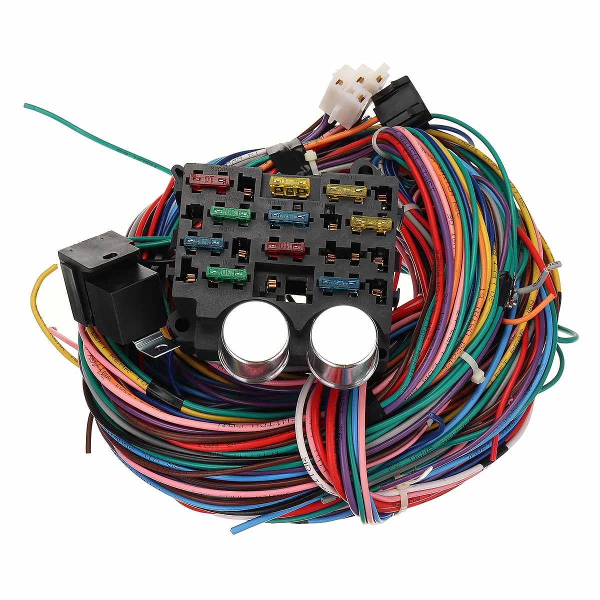 

12V 12 Circuit Fuse Harness Complete Wiring Kit Universal For Rat Hot Rod Kit Radio Headlights Horn Wiper Switch Gauges