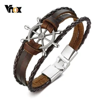 vnox vintage rudder charm bracelet for men multi layer leather rope bracelets bangles 7 87 pulseira masculina