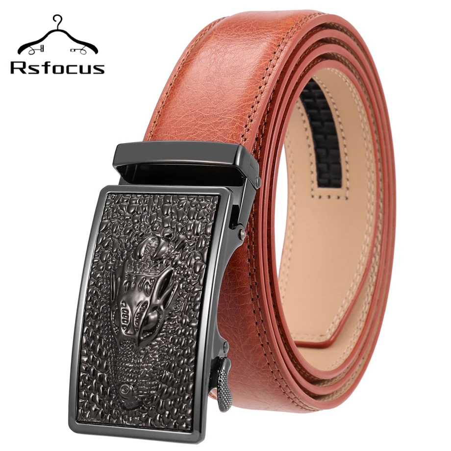 

Crocodile Pattern Automatic Buckle Belt For Men Real Cow Leather Waist Belt Designer Luxury Brand Men's Belts Business Party R73