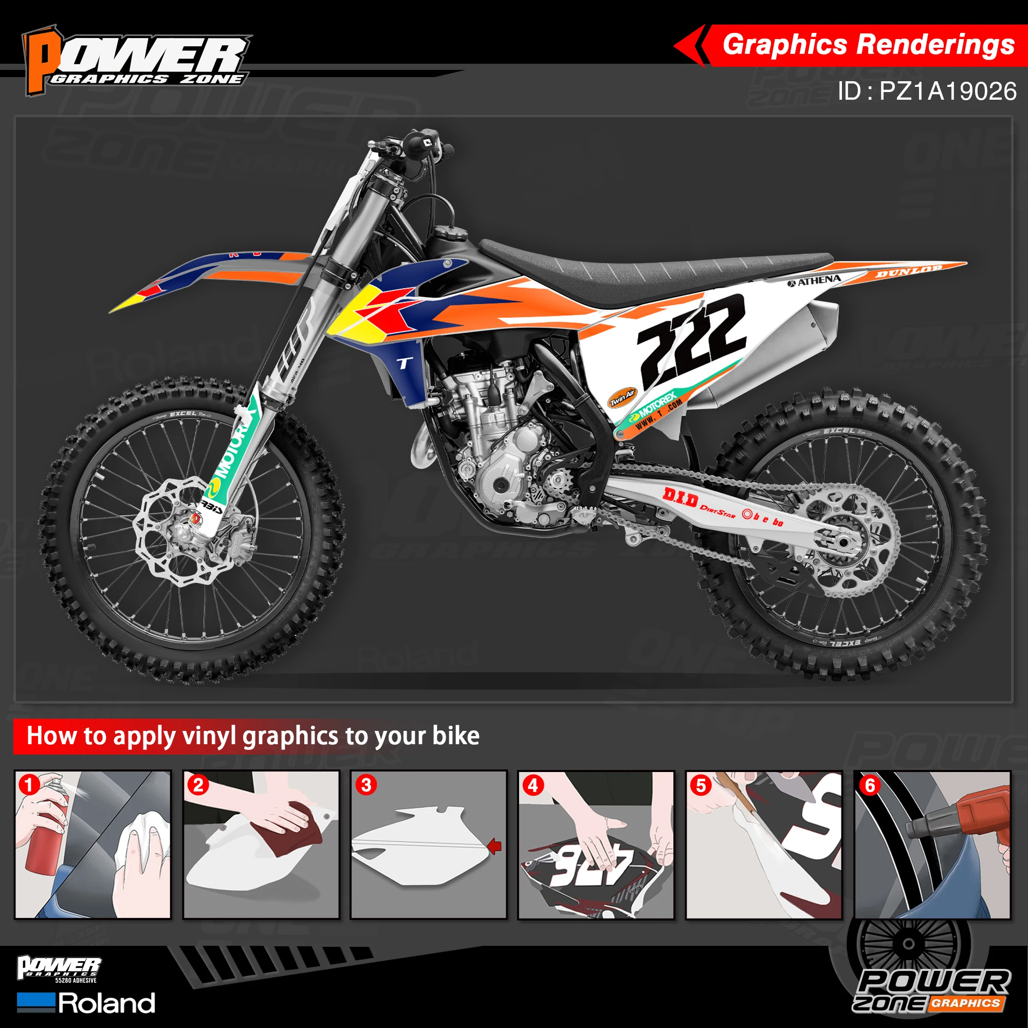 PowerZone Custom Team Graphics Backgrounds Decals Stickers Kit For KTM SX SXF MX 19-20 EXC XCW Enduro 20-N 125 to 500cc 26 | Автомобили и