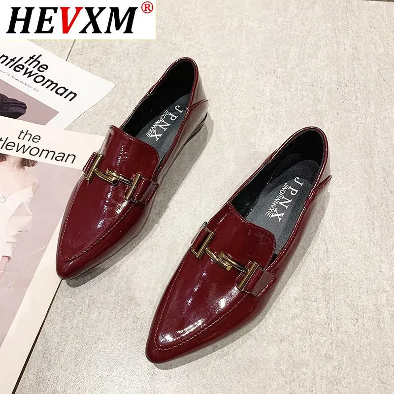

HEVXM 2021 Spring New Shallow Mouth Mid-heeled Shoes Women's Shoes Thick Heel Patent Leather Pointed Toe Office Lady Work Shoes