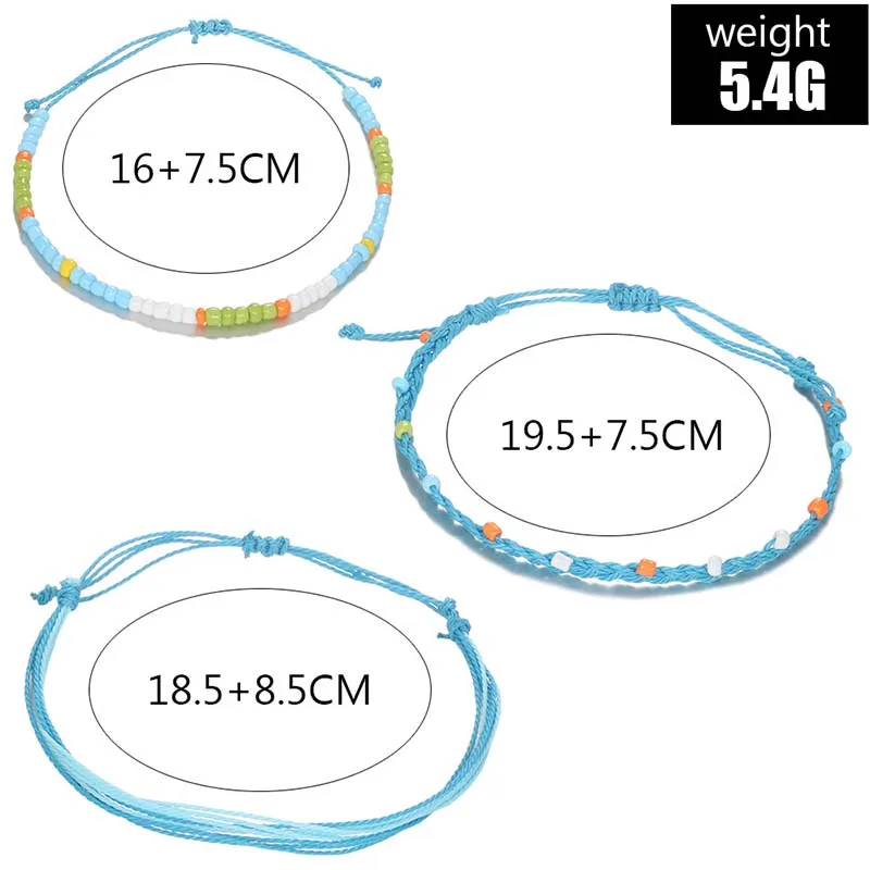3 шт./компл. Женские Простые браслеты в стиле ретро яркие бусины синяя веревка