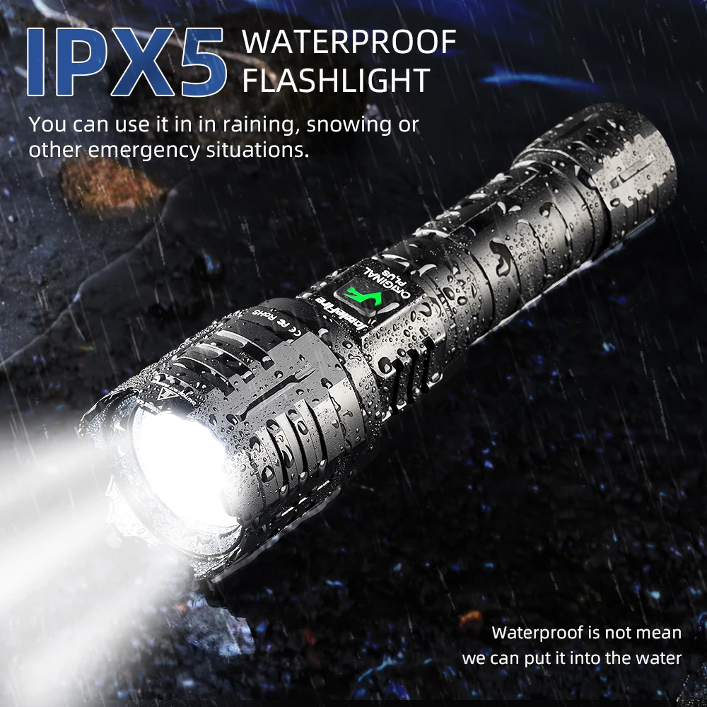

Original XHP160 LED Flashlight Powerful Rechargeable Tactical Flashlight 5800LM Zoom IPX5 Waterproof Outdoor Lighting Power Bank