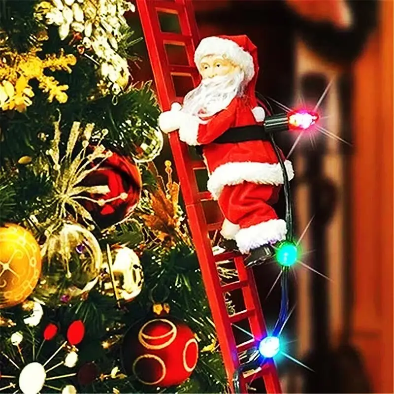 

2022 Gift Electric Climbing Ladder Santa Claus Christmas Ornament Decoration For Home Christmas Tree Hanging Decor With Music