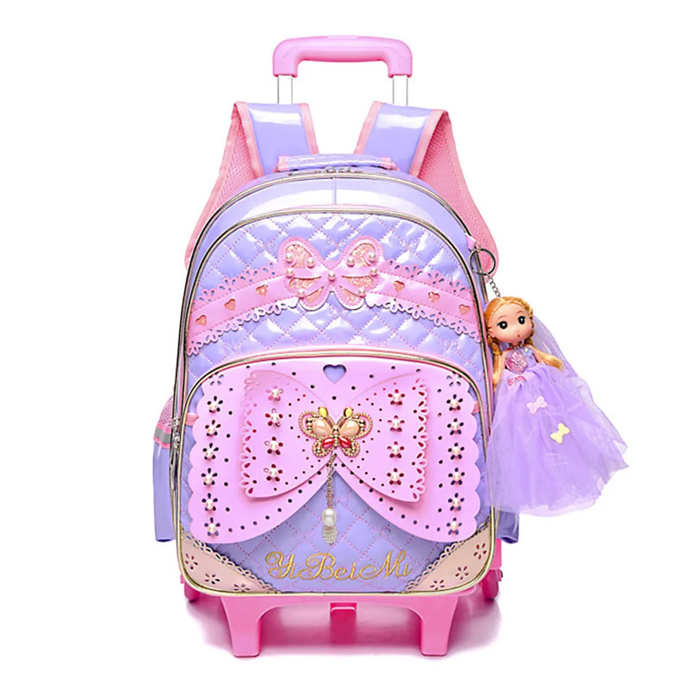 Детский школьный ранец на колесиках для девочек, рюкзак на колесиках для книг, съемные детские школьные сумки с 2 колесиками для лестниц