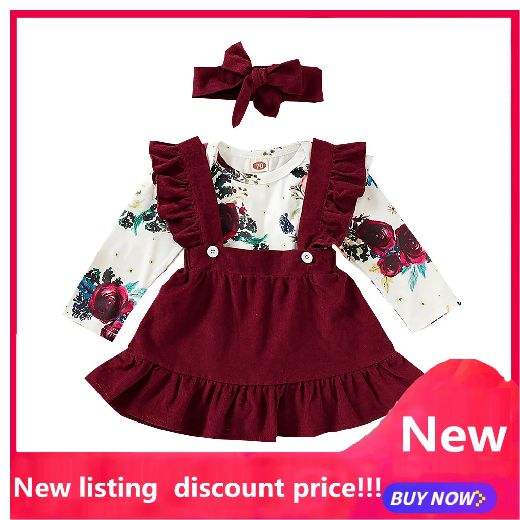 Модный комбинезон с длинными рукавами и цветочным принтом для маленьких девочек