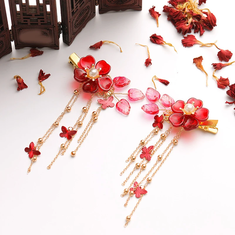 2 шт. украшение для волос Hanfu винтажная красная заколка с кисточками аксессуары