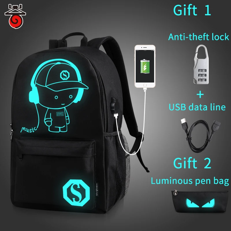 

USB Charge Backpack Music Luminous 2021 New Unisex Schoolbag Teenagers Backpack Men School Bag Student Book Bag for Boys Girls