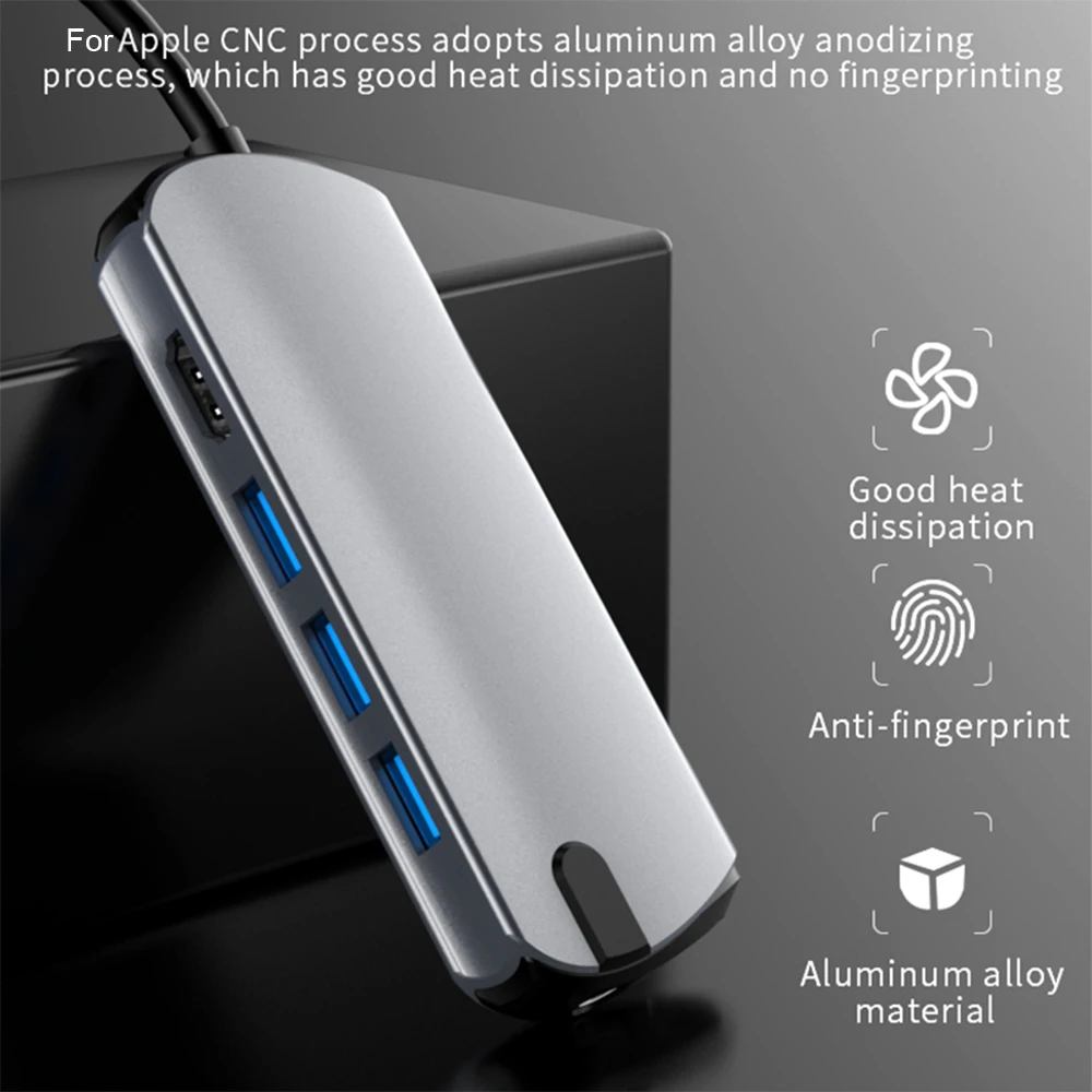 

1908 8 in 1 Type C Hub 4K 1080P HDMI-Compatible RJ45 1000M Network Card USB C Hub Adapter for Computer/Android Phone