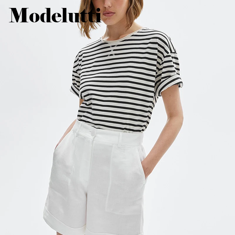 Modelutti 2022 England Fashion High Street Vintage Loose Striped Harajuku Tshirt Summer T Shirt Women Camisetas Verano Mujer