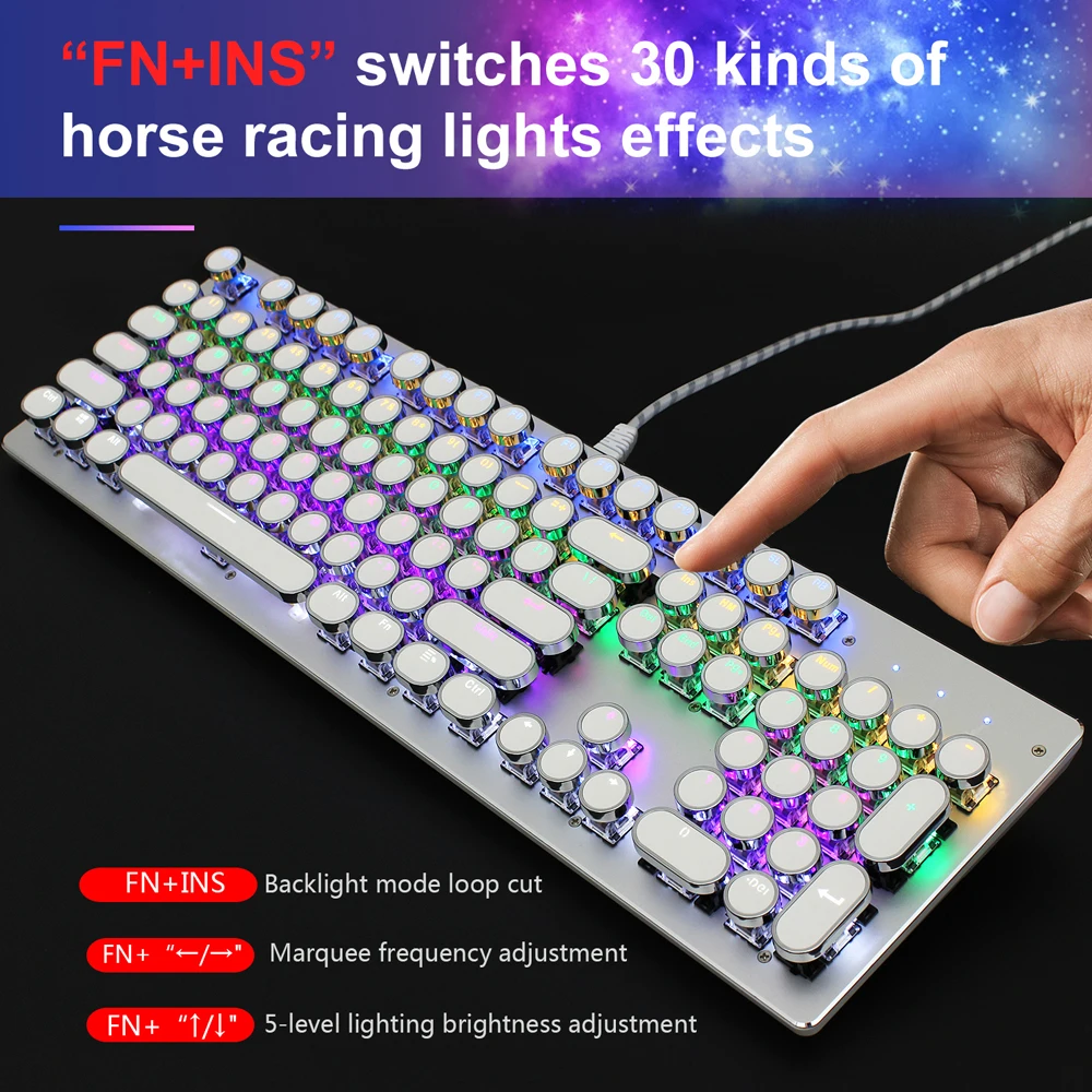 Механическая клавиатура с RGB подсветкой синяя металлическая панель