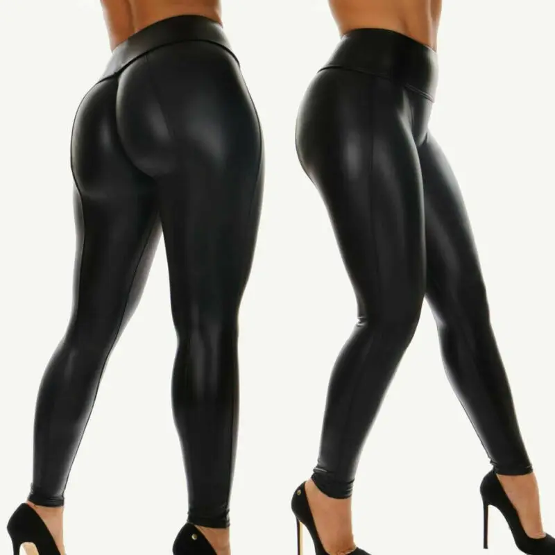 

Women Stretch Pants Sweatpants Wet Look Butt Lift Pants Leather PU Skinny Leggings Stretch Trousers ropa mujer plus size