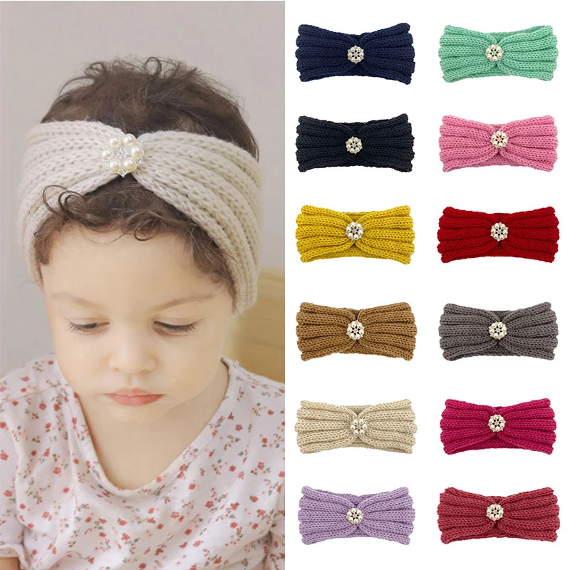 

Warm Knitted Turban Headband Newborn Baby Warm Knit Turban Winter Headwrap For Toddlers Child Headwear Diamond Hair Bands