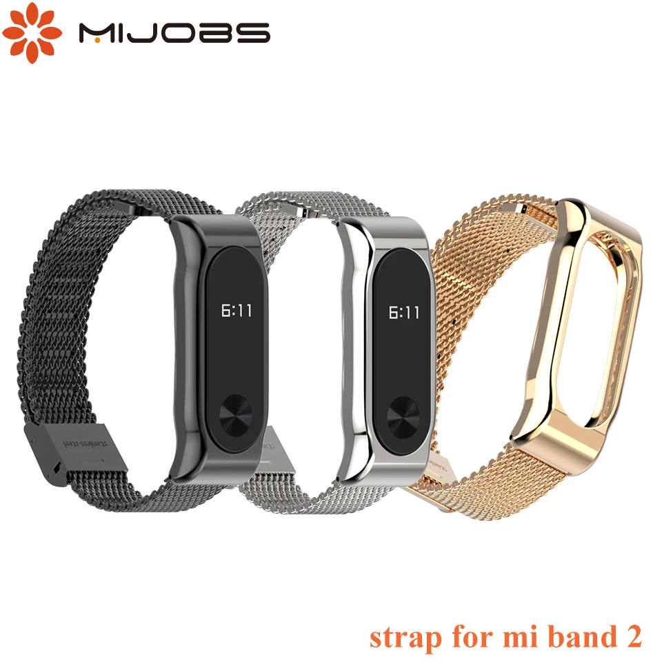 Mi jobs для mi Band 2 металлический ремешок на запястье браслет из нержавеющей стали для Xiaomi mi band 2 ремешок умные часы для mi Band 2 ремешок