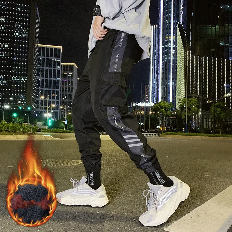Зимние Повседневные брюки для бега в стиле хип хоп мужские бархатные штаны
