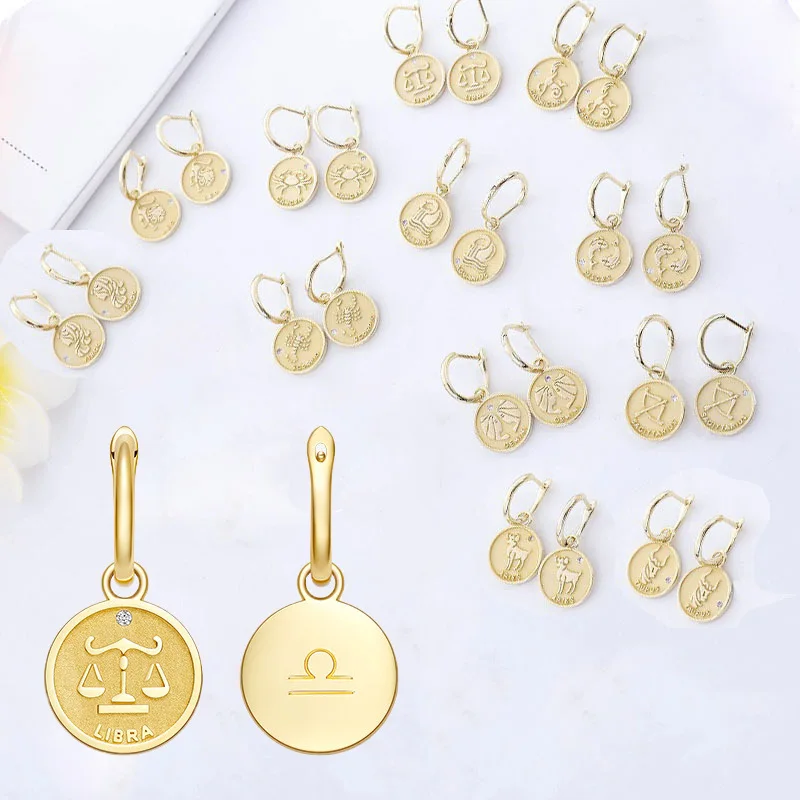 

1Pairs Simple Cute Round Earrings for 12 Zodiac Signs Animal Earrings Personality Women Earring 12 Constellation Earrings Gifts