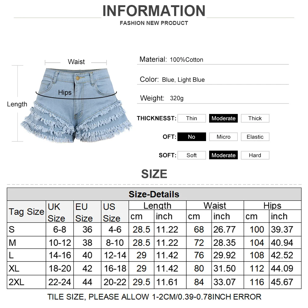 

Women Denim Shorts New Fashion Tassels Ruffle Short Jeans Pants for Ladies High Waist Sexy Hot Jean Shorts Female Streetwear D30