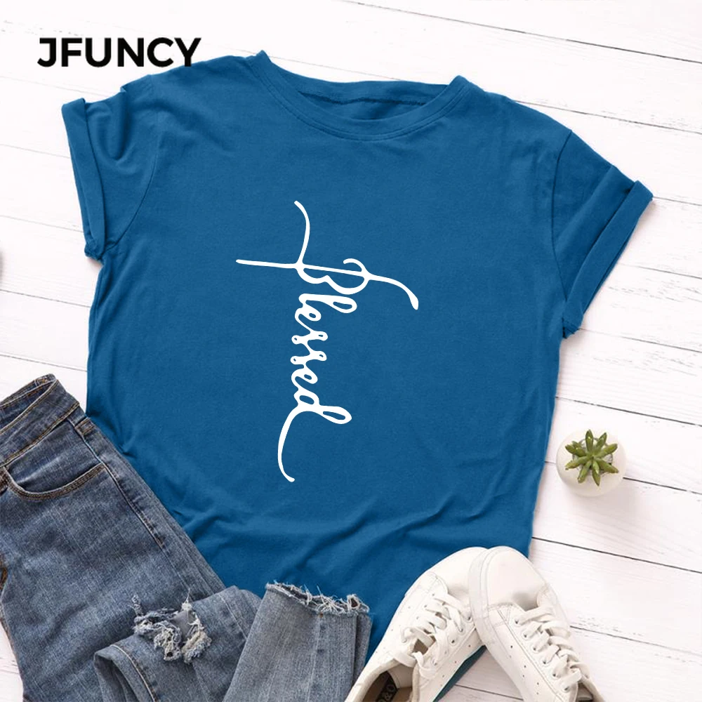 JFUNCY Letter Print  S-5XL Women T-shirts Female Short Sleeve Tee Tops Woman Casual Tshirt 2020 Summer Cotton T Shirt