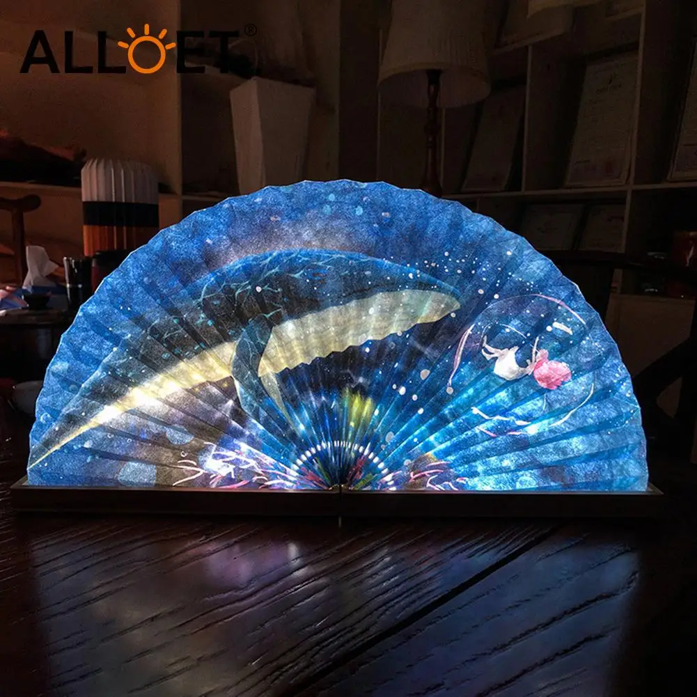 

LED Fan Shape Lamp Small Night Light Foldable Book Table Light Chinese Style Gift Bedroom Study Bedside Lamp USB Charging