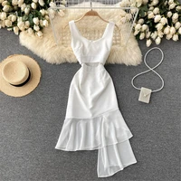 white irregular hollow party dress women sexy sling fishtail midi dresses summer sundress fashion casual vestidos female clothes