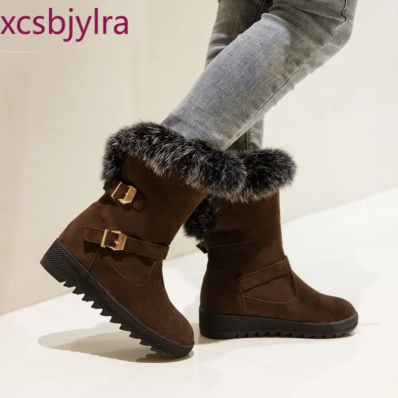 Зимние ботинки женские нескользящие с круглым носком плоская подошва средняя