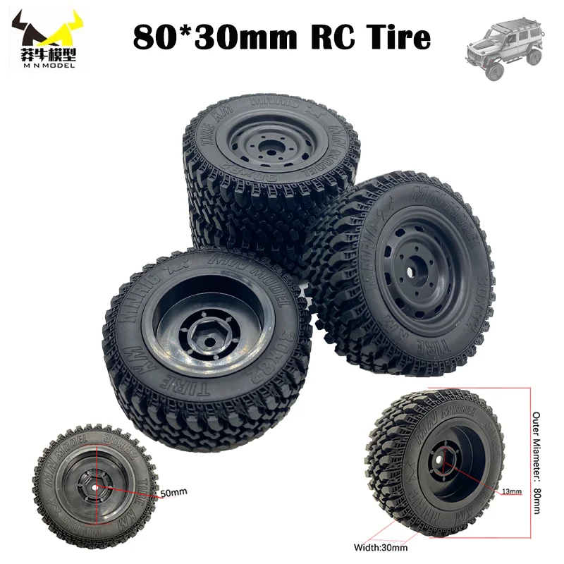 

MN WPL 4PCS 80*30MM Rc Car Rubber Tires Wheel Rim Set for Rc 1/10 1/12 1/16 MN86 C54 Assembled Tyre Off-road Truck Upgrade Parts