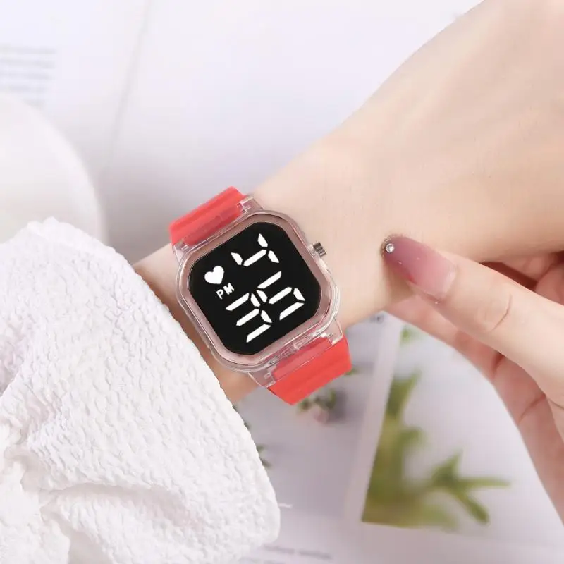 

Multicolor Transparent Case Silicone Strap Atmospheric Simple Double Row White Character Student Youth Touch Screen LED Watch