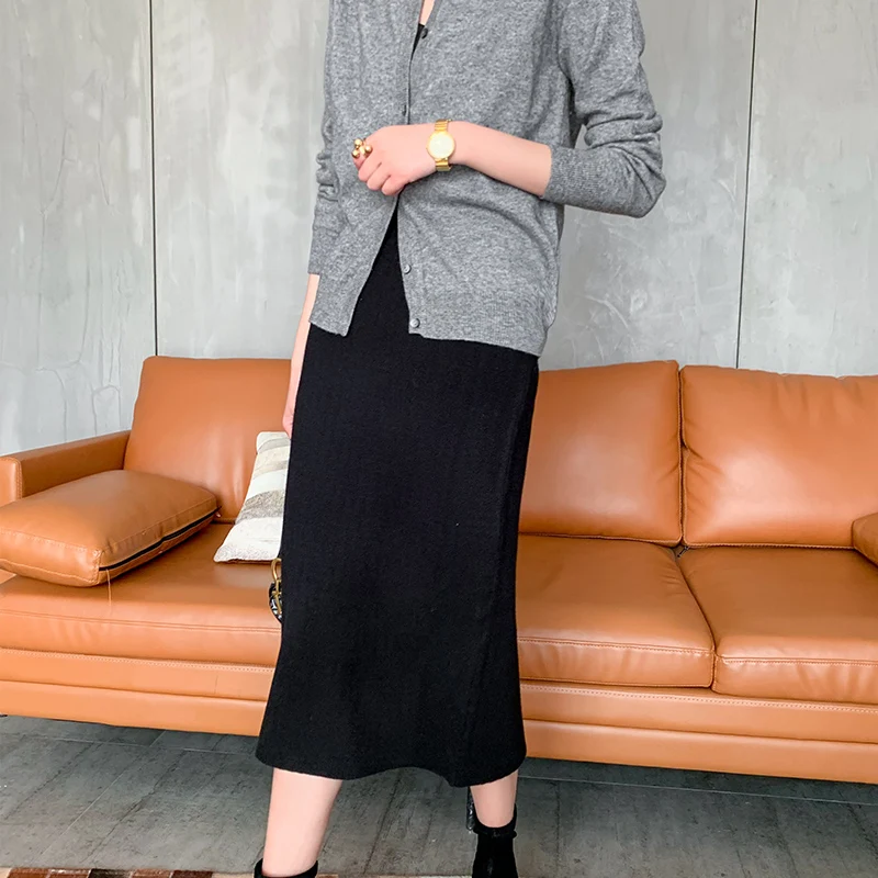2020 Women Cashmere skirt sweater knitted high waist sexy womens Spring autumn and winter fashion Keep warm long skirts | Женская одежда