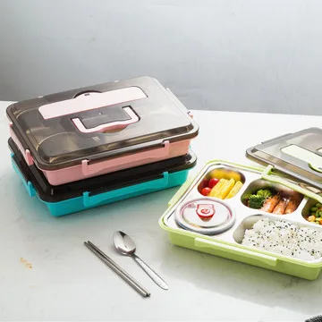 

Stainless steel dinner plate with handle, insulated lunch box, split box, bento box, large capacity, five grid, adult student lu