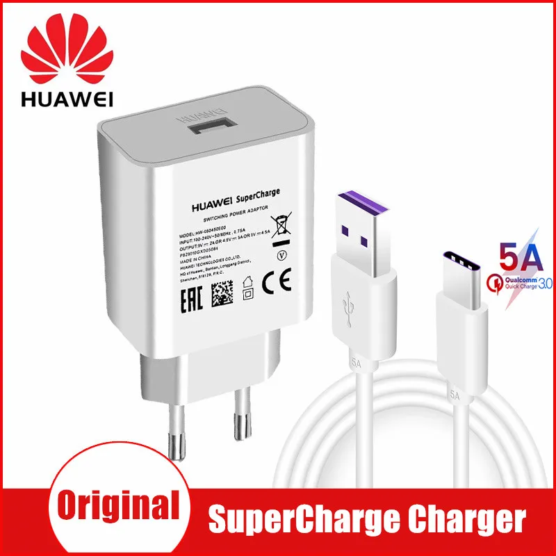 Оригинальный адаптер для быстрой зарядки Huawei 22 5 Вт кабель Usb 5A Type C P20 30 40 Pro + Mate 20 Nova