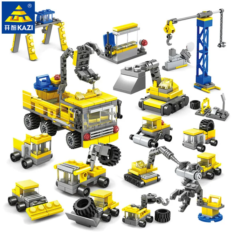 

16Pcs/lot City Engineering Vehicles Excavator Crane Model Building Blocks Sets Construction Bricks Educational Toys for Children