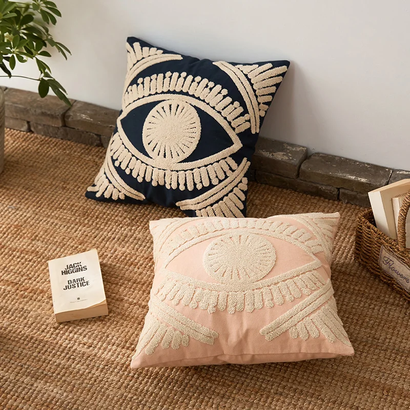 

Pink Navy Eyes Cotton Embroidery Pillow Cover Abstract Cushion Cover Home Decor Cushion Decorative PillowCase Pillow Sham 45cm