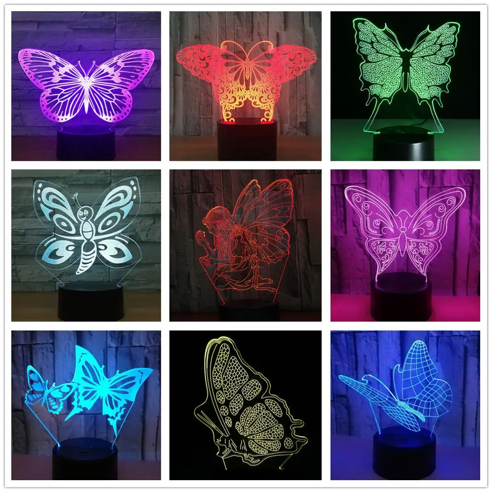 

9 Style Butterfly 3D led Night Light 7 Color Changing usb Table Desk Lamp For Kids Gift Remote Bedroom Decoration Lampara Lampe