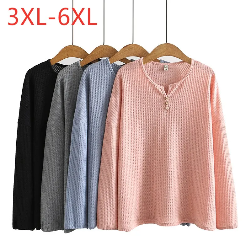 Nuovo 2021 Ladies autunno inverno Plus Size camicia in maglia per donna Pullover grande manica lunga sciolto maglione sottile rosa 3XL 4XL 5XL 6XL