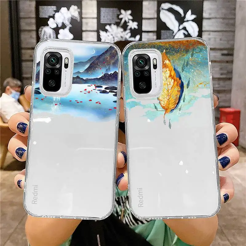 

Chinese Style Ancient Poems Phone Case For Xiaomi 11 Redmi Note 10 9 8 7 pro lite T A S 10T 9A 9S 8T Pro 4G Transparent Case