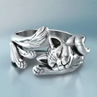 Регулируемое кольцо для мужчин и женщин, винтажное открытое ювелирное изделие серебристого цвета с изображением ленивого спящего котенка, для свадебной вечеринки, ювелирные аксессуары