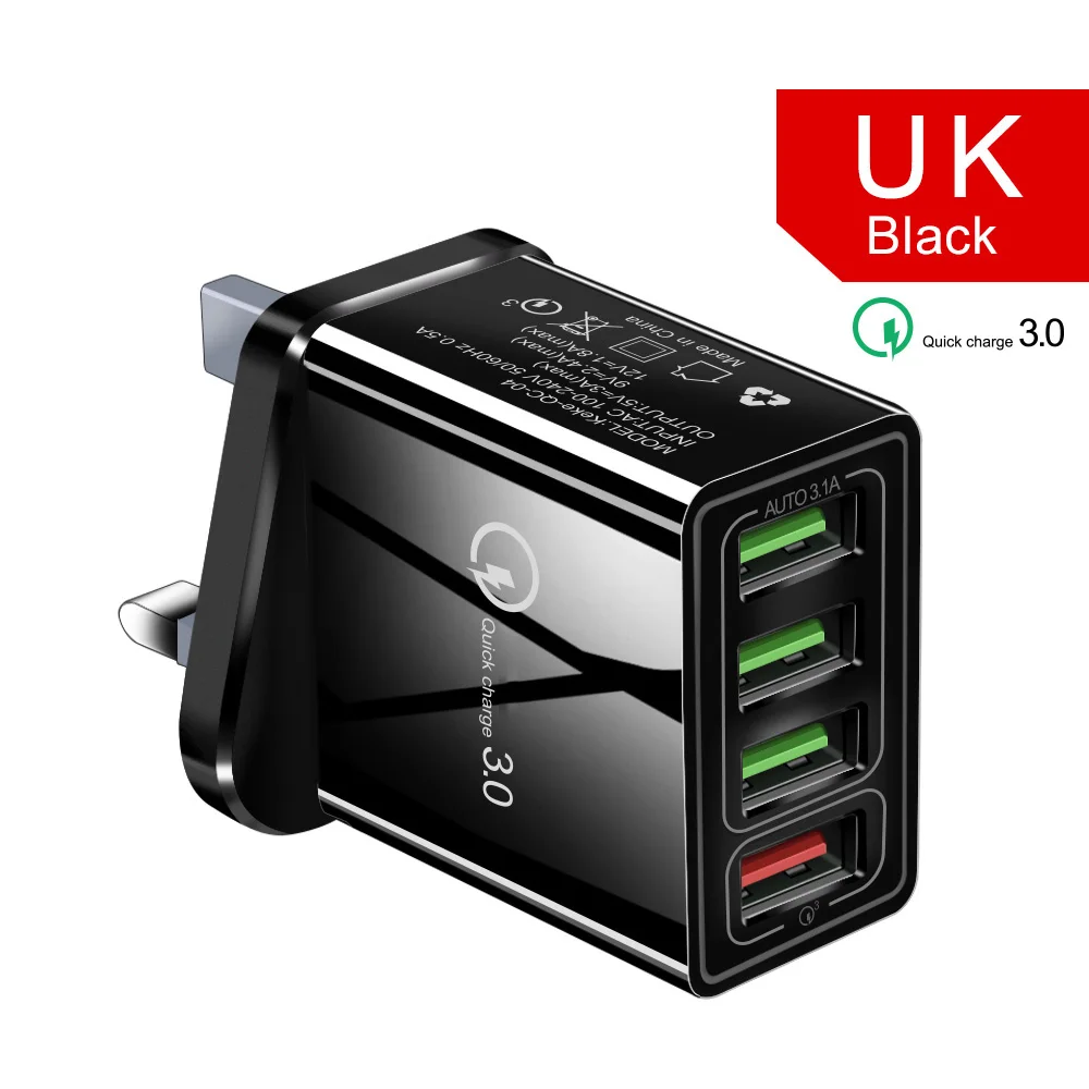 Быстрая зарядка USB зарядное устройство EU US UK вилка настенный быстрый мобильный телефон Зарядка адаптер для iPhone samsung Xiaomi huawei 4 порта зарядное устройство - Тип штекера: UK Black Charger