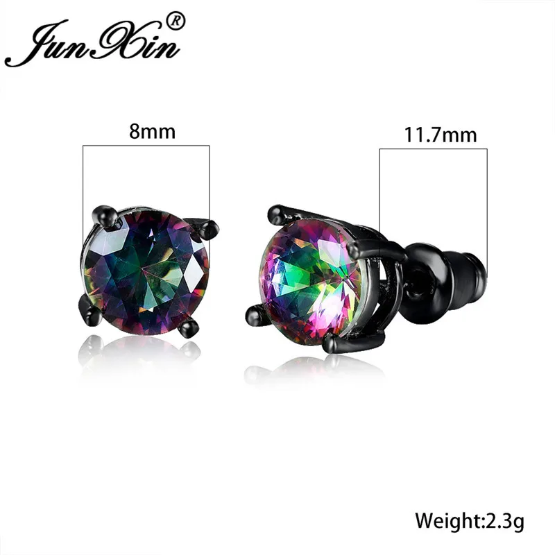 Серьги-гвоздики унисекс круглые 8 мм с разноцветными фианитами | Украшения и