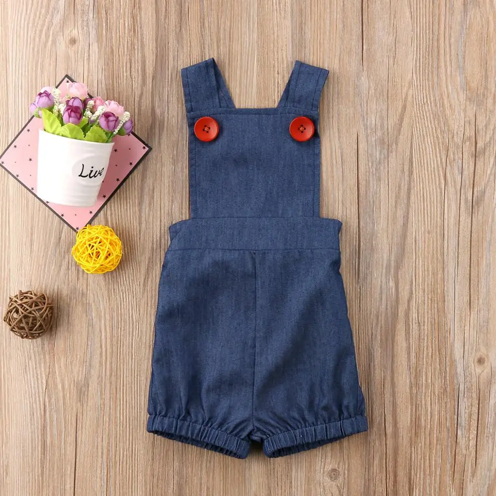 Комбинезон джинсовый для новорожденных комбинезон с шортами маленьких девочек и
