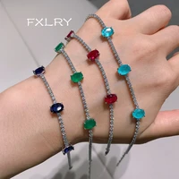 fxlry fashion bluegreen zircon square bracelet set for women bride wedding jewelry