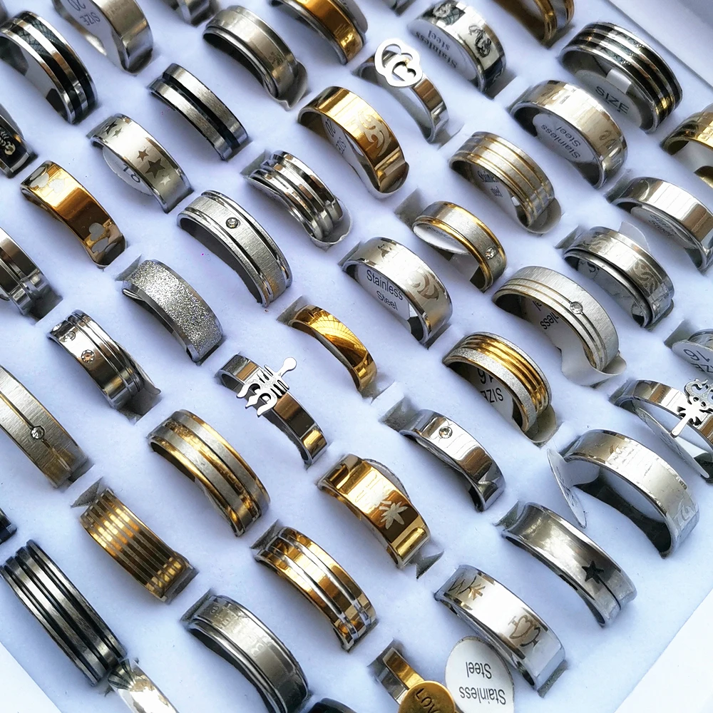 

Кольца из нержавеющей стали для мужчин и женщин, стильные ювелирные украшения для вечеринок, обручальные кольца, 50 штук, 17-21 размера