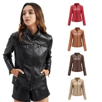 autumn casual leather jacket fall 2020 women motor biker coat black coffee red outwear pu streetwear